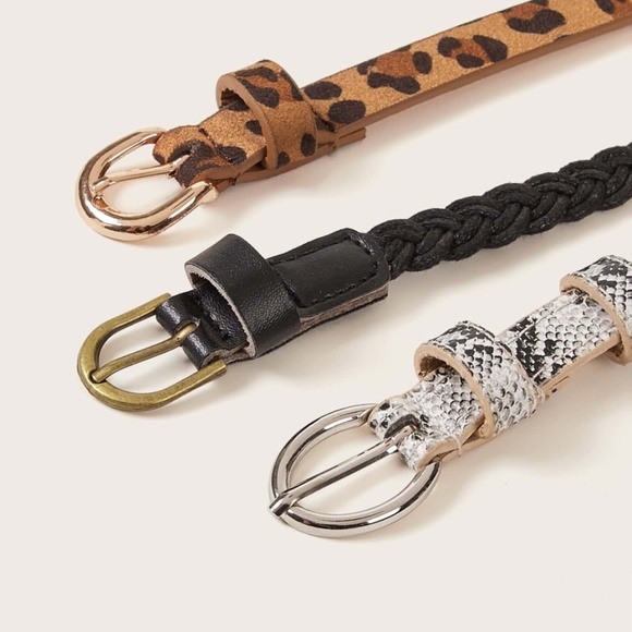 leopard snakeskin print black braided skinny belt - Picture 3 of 3